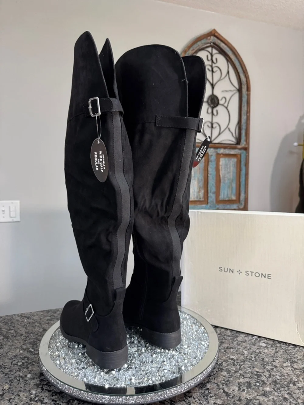 Sun + Stone Black over the Knee-High Casual Boots NEW 8.5 wide calf